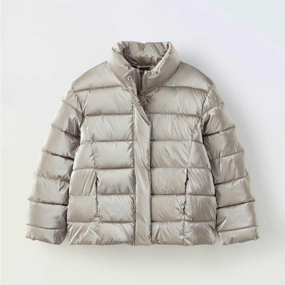 Zara Girls Silver Puffer Jacket, Size 11-12